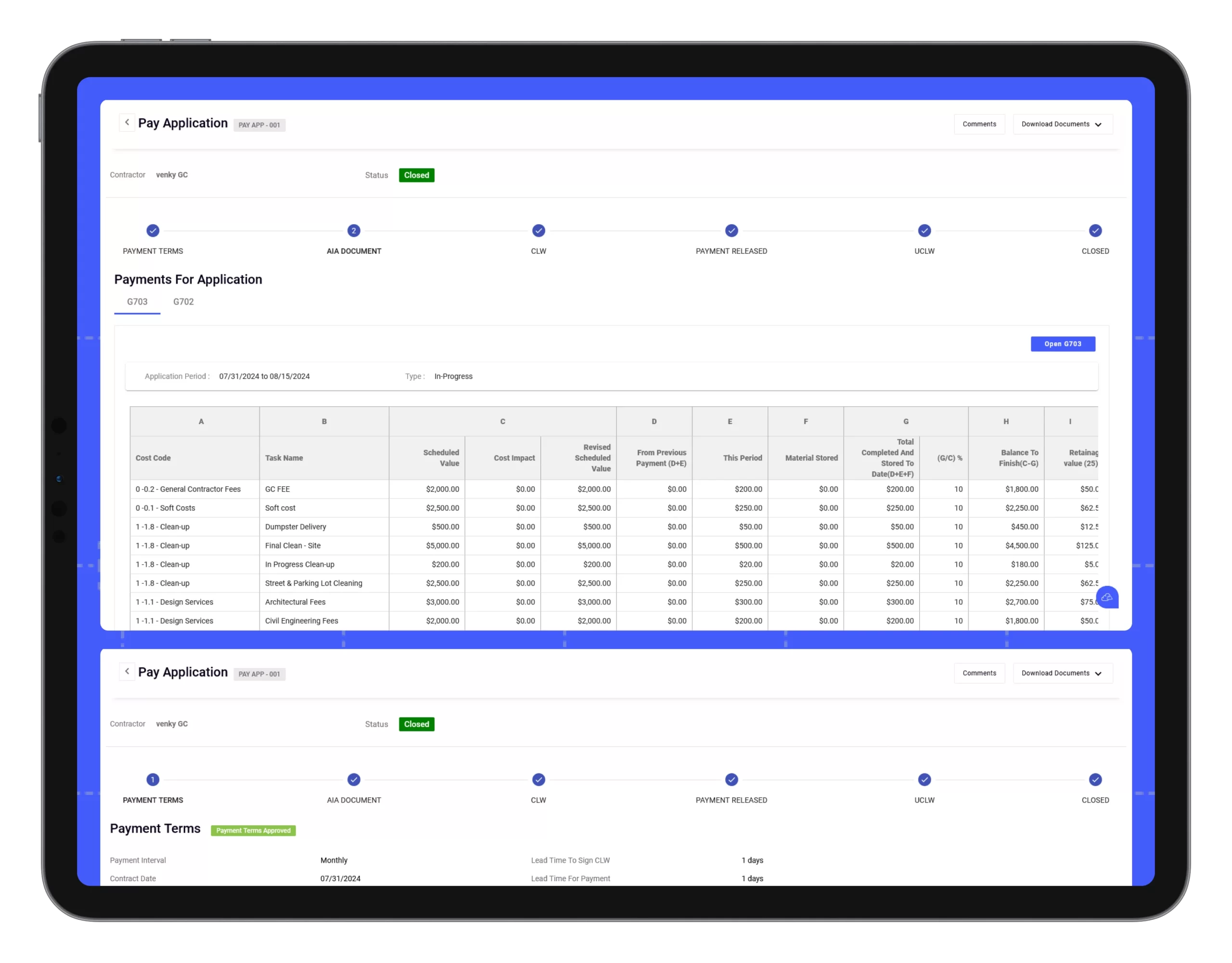 AIA Style Progress Invoicing