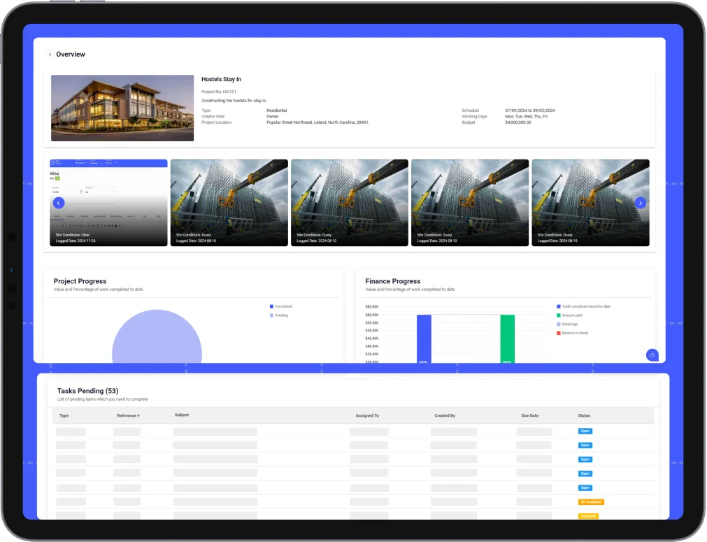 Project Dashboard Tablet Screen 2